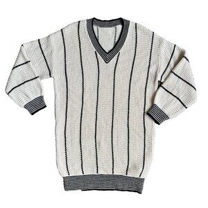 2/$18 SALE! Emery Rose Sweater Dress Womens L Knit V Neck‎ Varsity Preppy White